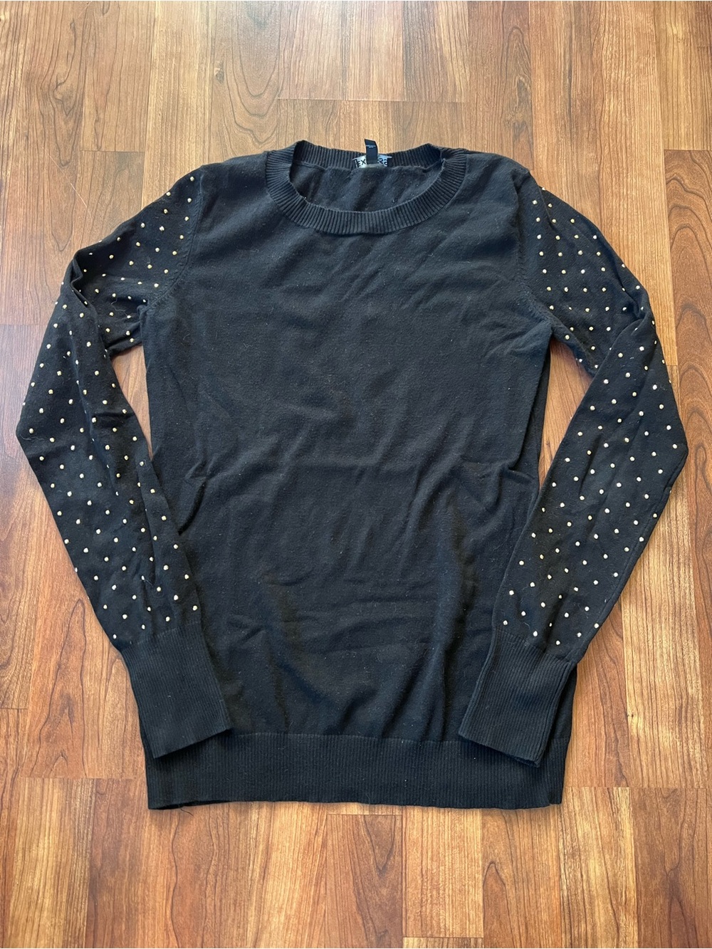 Express Black Rhinestone Embellished Sleeve Sweater Medium